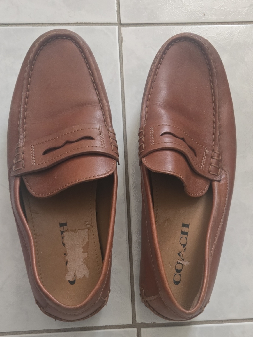 Coach Men’s Tan Leather Penny Loafers, Size 9D